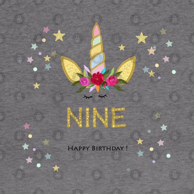 Ninth birthday. Nine. Unicorn Birthday invitation. Party invitation by GULSENGUNEL